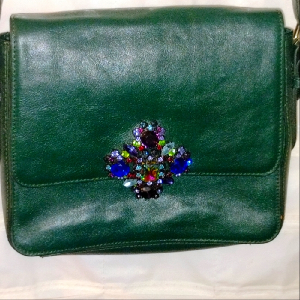 Juicy Couture Green 100 Percent Cowhide Leather Bag with Jewel Embellishment